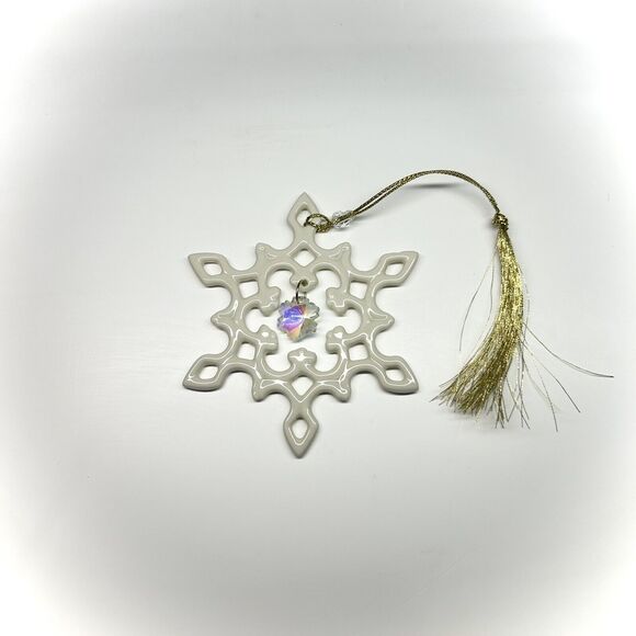other Other - Christmas Snowflake Ornament White Ceramic Tree Decoration w/Gem Decor Holiday